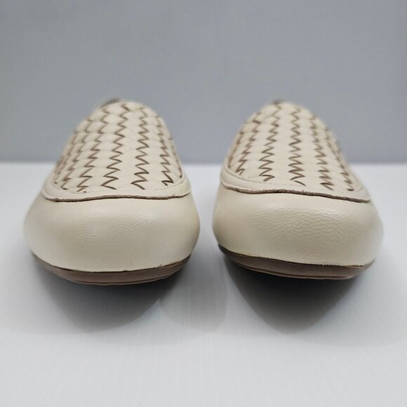 Munro Karter Loafer Womens 9 WIDE Cream Leather Woven Slip On Flat Comfort Work - Picture 5 of 13